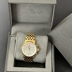 Michele Swiss Movement Mother of Pearl Dial Gold Watch 100% Authentic
